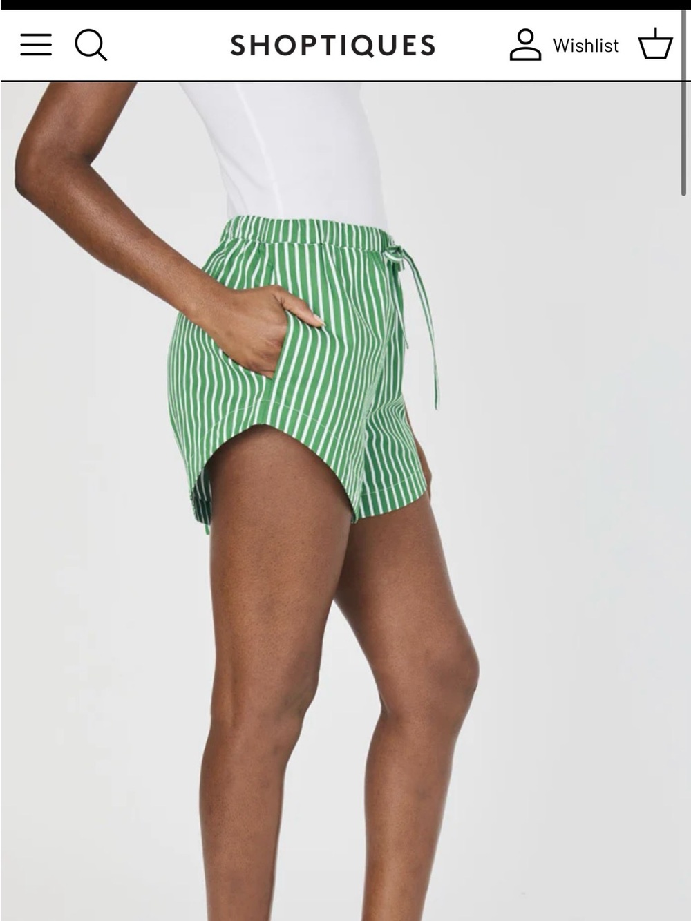 French Connection Green and White Striped High Waist Shorts